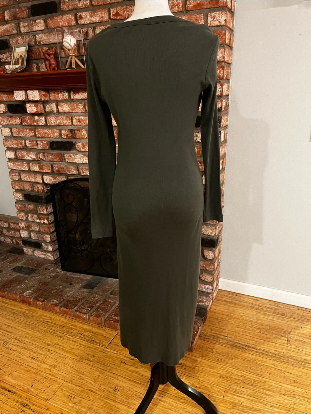 James Perse Scoop Neck Olive Green Long Sleeve Maxi Dress 100% Cotton Size L EUC - Picture 5 of 9